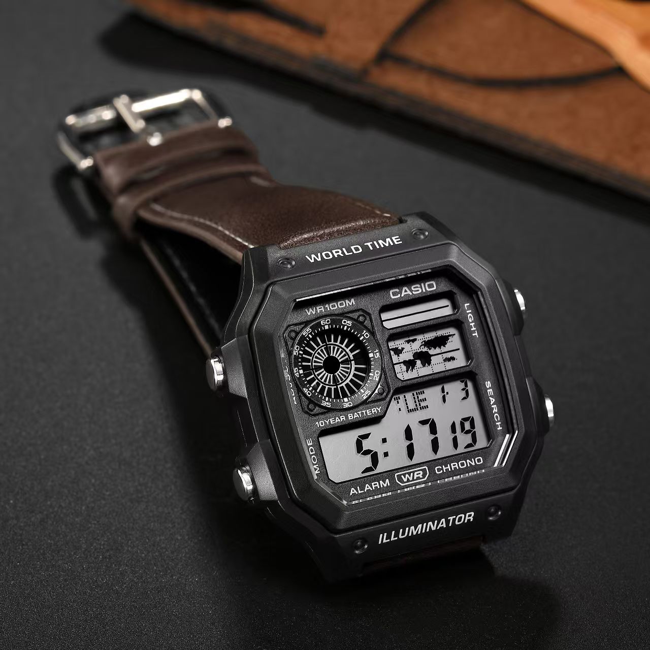 CASIO AE 1200 LEATHER - Dark-Brown Black