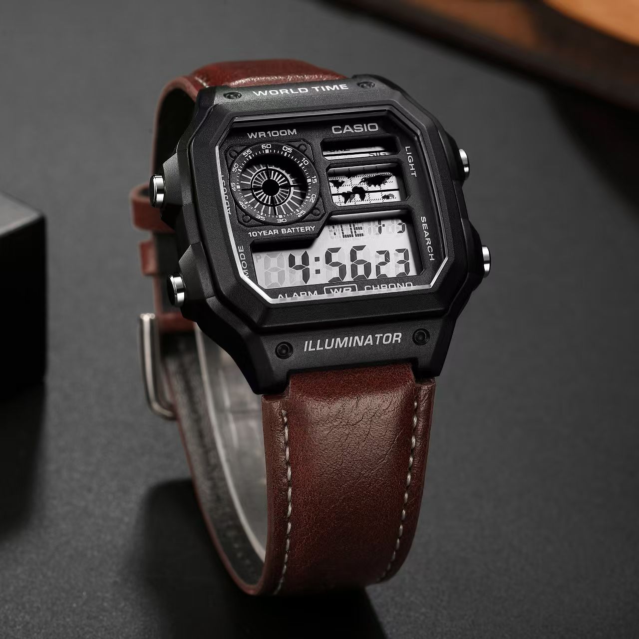 CASIO AE 1200 LEATHER - Dark-Brown Black