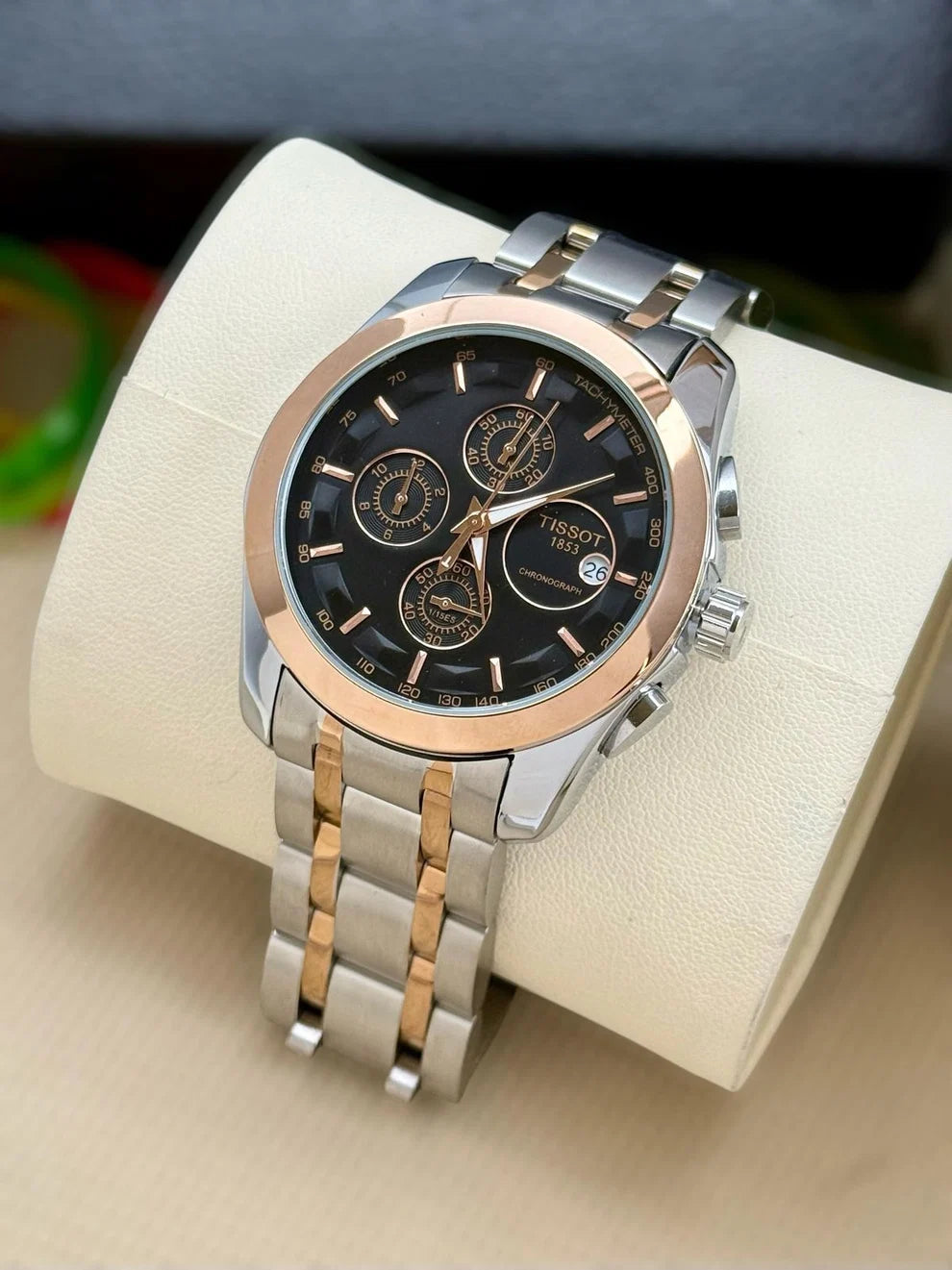 Tissot twotone silver with rosegold in black dail