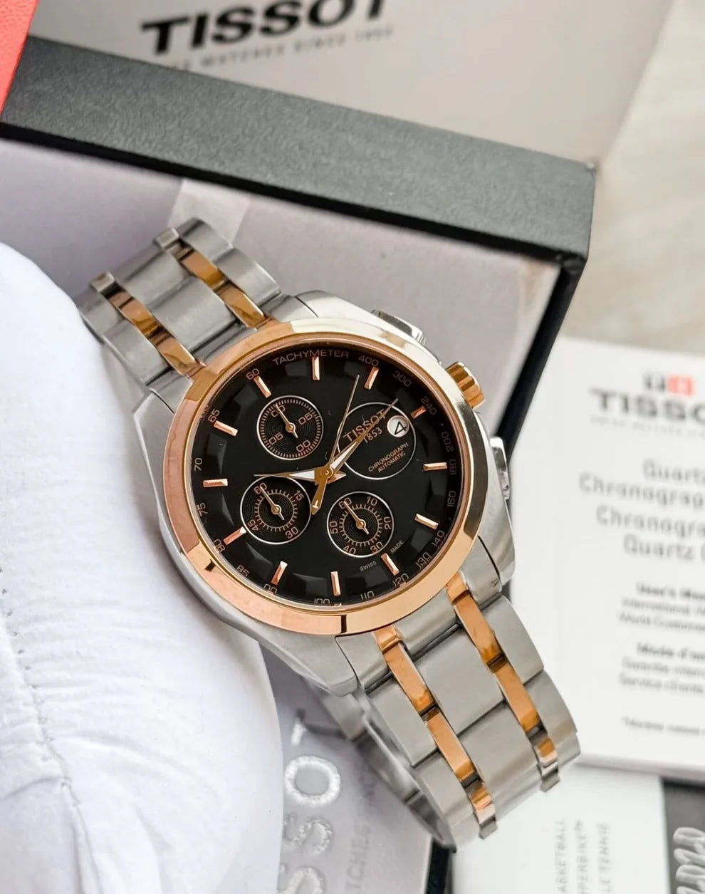 Tissot twotone silver with rosegold in black dail